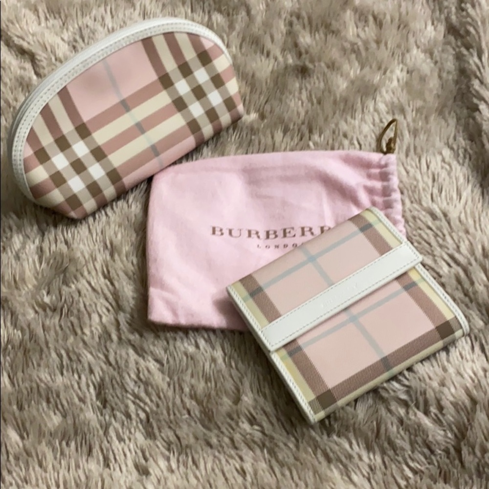 Burberry Pink Nova Check wallet and cosmetic bag